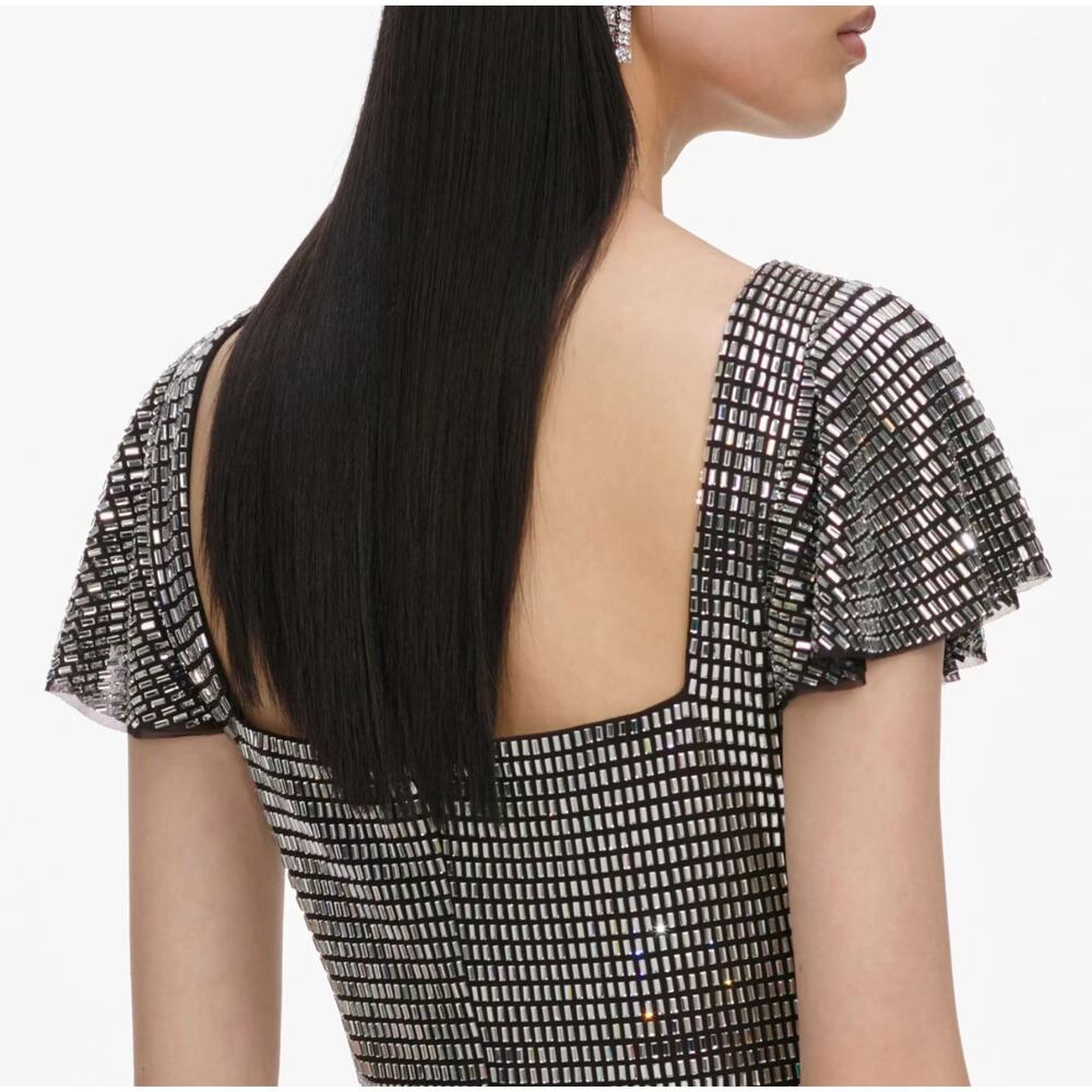 Self-Portrait Grey Rhinestone Mesh Mini Dress - Picture 4 of 12